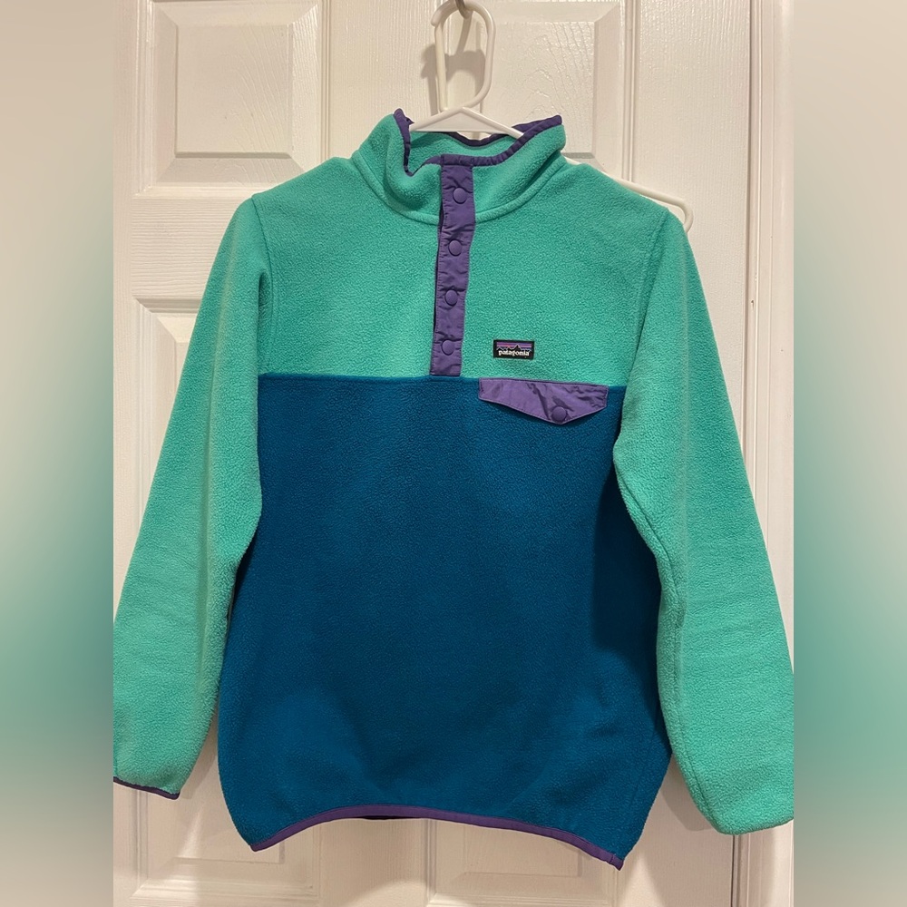 Patagonia Kids Fleece Pullover - Teal, Deep Teal & Purple Trim